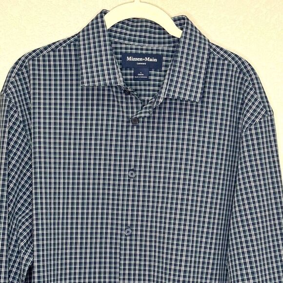 Mizzen + Main Leeward Classic Cut Shirt Size Large Blue Plaid Long Sleeve Button - Picture 4 of 7